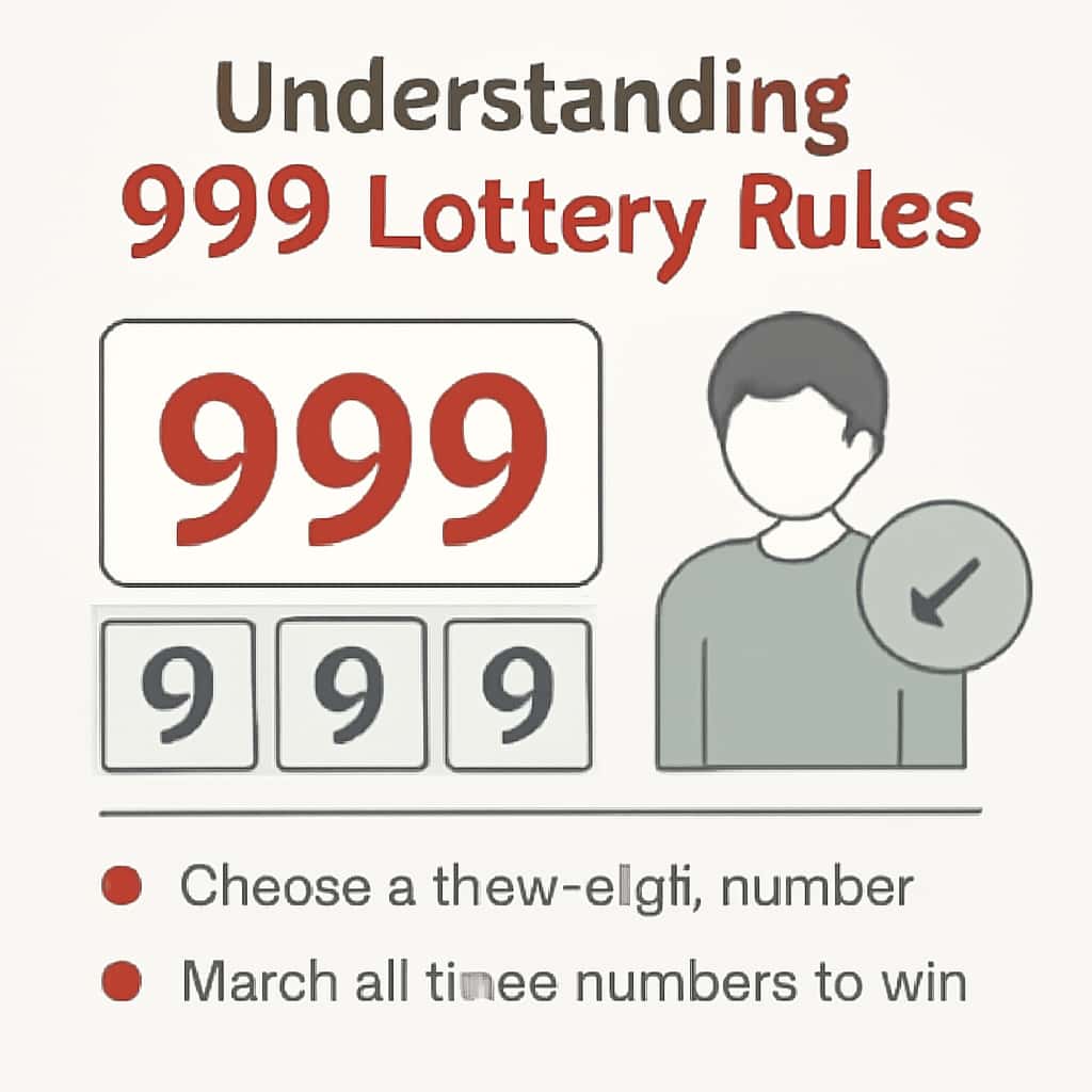 An educational illustration detailing the rules of 999 Lottery.